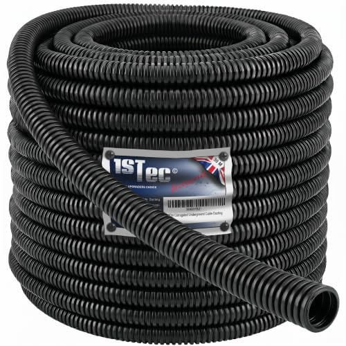 1STec 30m x 20mm Système de conduit isolant, cintrable, annelé. Câble Conduit Noir Cordon Gaine. Électrique Souterrain Antenne TV et fil téléphonique (30 Mètre)