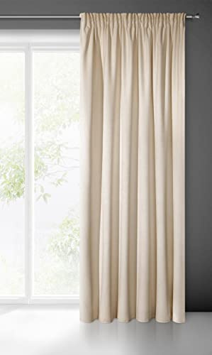 Eurofirany Villa Vorhang Samt Velvet Weich Kräuselband-1 STK. Edel Gardine Dick 290 g/m2 Elegant Glatt Einfarbig Flauschig Modern Klassisch Wohnzimmer Schlafzimmer Lounge, Beige, 140x270cm