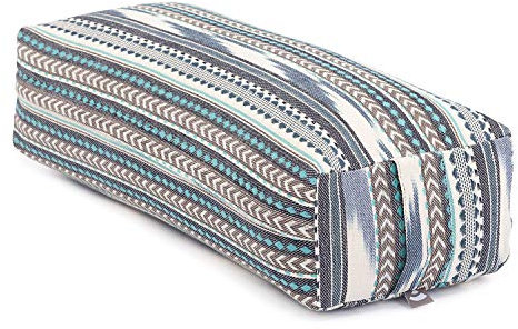 Bodhi Yoga Bolster Salamba | Ethno Collection | Ikat-Webstoff, schwarz-weiß-blau Gemustert, Kapok