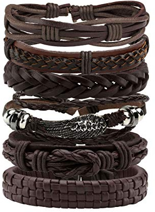 Eigso 6 St. Geflochtenes Armband Damen Herren PU Lederarmband mit Seil Legierung Feder verstellbar