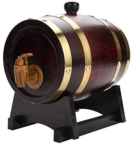 lyrlody Dispensador de Vino, Barril de Roble y Castaño con Grifo, 1,5 L, para Vino, Brandy, Whisky