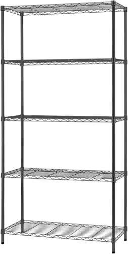 FDW 14 D×36 W×72 H Wire Shelving Unit Commercial Metal Shelf with 5 Tier Adjustable Layer Rack Strong Steel for Restaurant Garage Pantry Kitchen Garage，Black