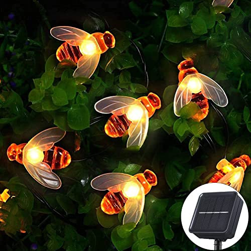Ovker Guirnaldas Luces Exterior Solares, 5M 20 LED Luces de Cadena de Abejas al Aire Libre, 8 Modos Luces de Hadas Decoración IP65 Impermeable para Interiores y Exteriores Jardín, Navidad, Terraza