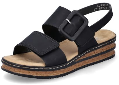 Rieker Women Sandals 62950, Ladies Strappy Sandals,Summer Shoe,Summer Sandal,Comfortable,Flat,Black (Schwarz / 00),36 EU / 3.5 UK