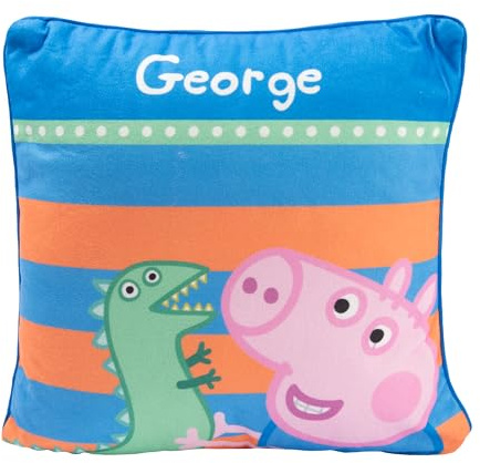 United Labels Peppa Wutz Kissen, Kopfkissen 30x30 cm, Blau Orange, Sofakissen George Schorsch, Dekokissen für Fans, Geschenk für Kinder