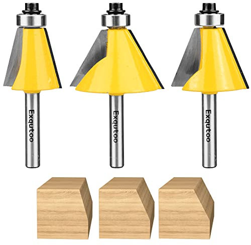 Exqutoo 3-teiliges Fasenfräser-Set, 6,35 mm (1/4 Zoll) Schaft, 15, 22,5, 30 Grad Schnittwinkel, 2,5 cm Schnittlänge