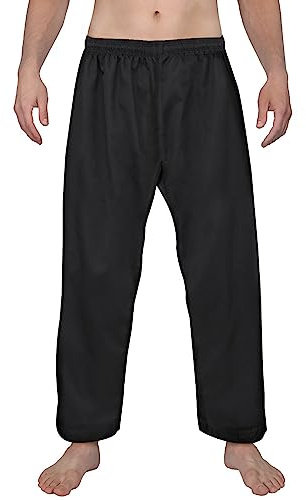 FitsT4 Sports Karate Pants 8oz Middleweight Elastic Waist Martial Arts Pants Perfect for Training or Competition Black, 2