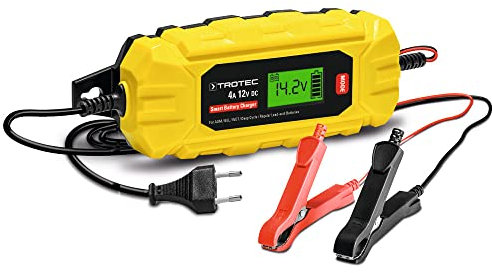 TROTEC Batterieladegerät PBCS 4A | Universal-Ladegerät, 12V-Auto-, Motorradbatterien, fahrbare Rasenmäher, Winterlademodus