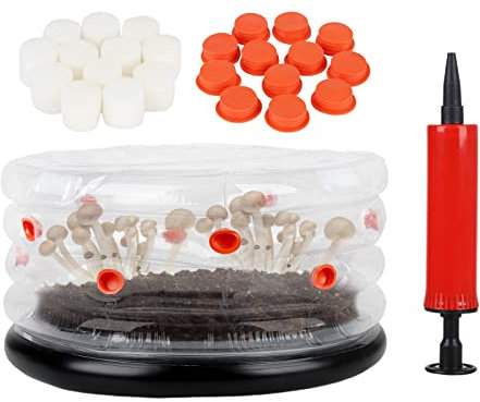 PerGar Pilz-Monotub-Set, aufblasbares magisches Pilz-Anbau-Set, Pilz-Fruchtkammer, Pilz-Anzucht-Set für frischen Luftaustausch, sparen Sie Ihre Pilz-Pflanzbeutel