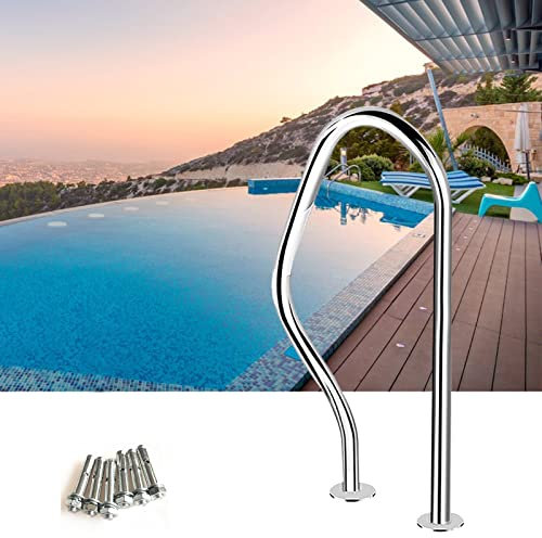 SOYALS Stainless Steel Swimming Pool Ladder Step Handrail, 31.5x 18.5 Rustproof Pool Stair Railing For Garden Balconies Terrace, Curved Spa Grab Bar