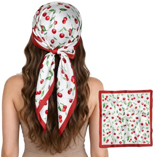 dscarf Damen-Halstuch 55cm x 55cm Square Unisex Stirnband Schal Bandana Hals Kopftuch Atmungsaktiv (Kirsche Design 1)