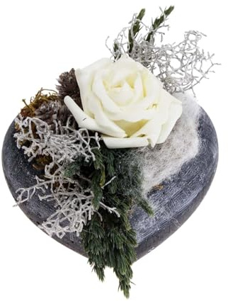CREAFLOR HOME Grabgesteck Keramikherz mit Rose Creme 14cm