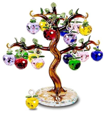 Crystal Apple Tree Ornaments Apples Glass Crafts Home Decor Figurines Christmas Gift Souvenir,Amber,6 Hangs Tree