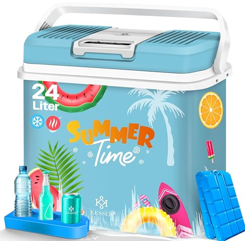 KESSER® 24 Liter Kühlbox | KÜHLT und WÄRMT | Thermo-Elektrische Kühlbox inklusive 2X Kühlakku 12 Volt und 230 Volt | Mini-Kühlschrank | für Auto und Camping | EEK E | Bunt