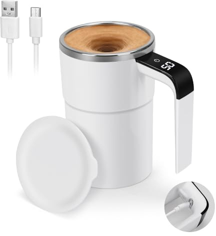 VAlinks Self Stirring Mug, Auto Magnetic Coffee Mug with LED Display Temperature, Rechargeable Automatic Stirring Cup, 12oz Self Mixing Cup with Lid To Stir Coffee Mixed Milk at Desk Use