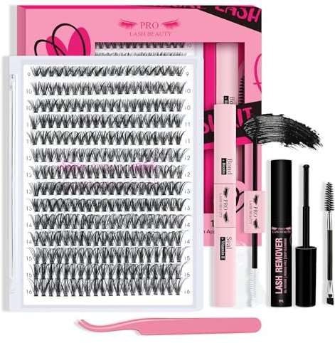 PRO Kit pestañas pelo a pelo Kit de extensión de pestañas DIY com 280 peças de pegamento y sellado de pestañas, removedor de pegamento de pestañas, aplicador (40D-9-16mix kit)