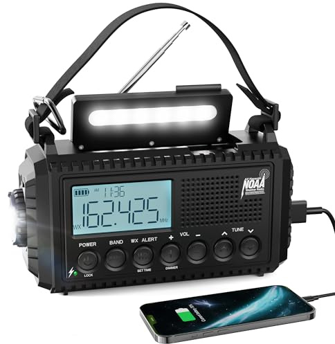 Raynic NOAA Weather Radio, 5000mAh/18500mWh Solar Hand Crank Emergency Radio, Battery Powered Portable Radio with AM/FM/SW/NOAA, Cell Phone Charger, Type-C Charging, Flashlight and SOS Siren