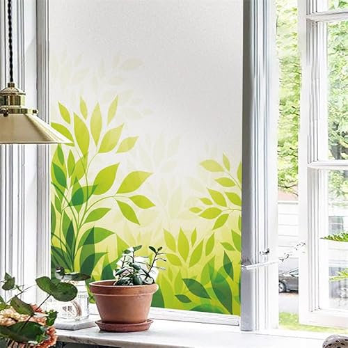 Fensterfolie Gras Grün Gelb Milchglasfolie Fensterfolie Milchglas Selbstklebend Fensterfolie Sichtschutz Blickdicht Fenster Sichtschutzfolie Folie für Fenster Bad 45x100cm/4 Pcs