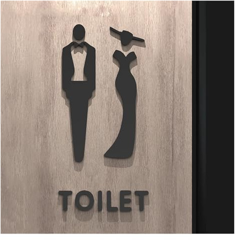 Cartello Bagno Targa for WC color oro nero Targa in acrilico 3D Etichetta adesiva for porta del bagno Porta WC Segnaletica for la decorazione della casa dell'hotel d'arte per Hotel, Ufficio, Memorizza
