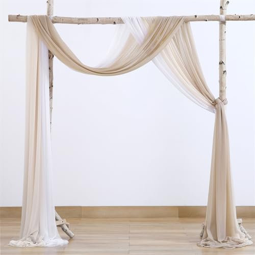Mateju Hochzeit Vorhang Hochzeitsbogen Tüll Querbehang Set 3 Farbe Freihanddekofür Himmelbett Chiffon Stoff Gardinen Deko für Torbogen Zeremonie Fotografie Party (Champagner Weiß,75x1000cm)