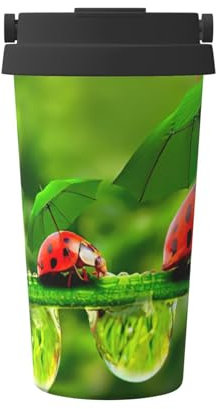 EdWal Lustiger Marienkäfer mit Regenschirmen bedruckt, 500 ml, isolierter Campingbecher mit Deckel, Reisebecher, ideal für jedes Getränk