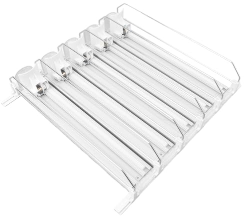 Jiawu Organizador de Bebidas para Refrigerador, Dispensador de Latas de Refresco Autoempujable de 5 Filas, Ancho Ajustable, Empujador Automático, Lata de Cerveza, Dispensador de