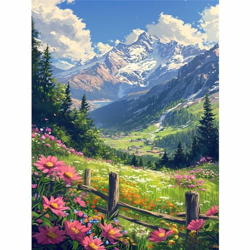 Giahism Malen Nach Zahlen Erwachsene Landschaft-Blume Malen Nach Zahlen für Erwachsene Freizeit und Wanddekoration(30x40cm)