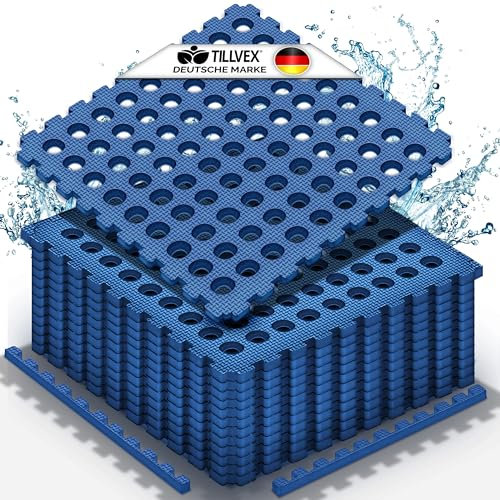 tillvex® Lot de 12 tapis de protection de sol pour piscine - Avec trous - 51 x 51 cm - Tapis de sol pour piscine et pataugeoire - Tapis de sol d'extérieur - Tapis de protection du sol pour jacuzzi -