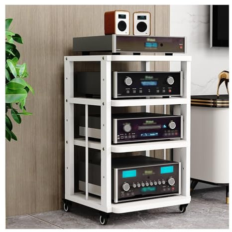 Medienregal mit 4 Etagen, Audio-AV-Komponenten-Schrankständer mit höhenverstellbaren Holzregalen für Zuhause/Büro, Weiß