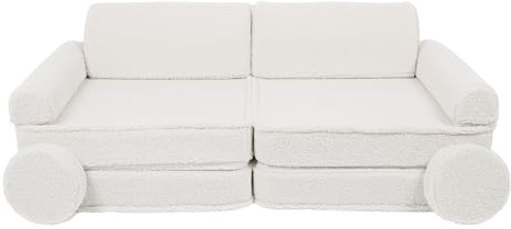 MEOWBABY Kindersofa – Spielsofa für Kinder – Weiche Klappsofa mit Schlaffunktion – Kuschelecke für Kinderzimmer, Bearly, Cremig