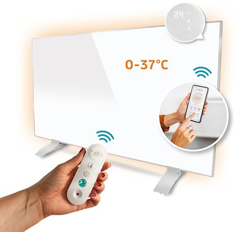 Kaiser - Riscaldamento a Infrarossi, Montaggio a Parete, Con Termostato, Pannello Riscaldante Con Telecomando, Display LCD e Piedini