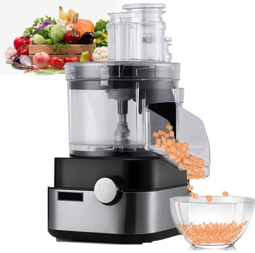 URJWAN Tagliaverdure A Cubetti, Tritaverdure Elettrico per Patate, Tritaverdure Elettrico 5 in 1, Multifunzionale Frullatore per Carne Tritatutto Combo, 4 Lame con Ciotola da 5 L per Tritare
