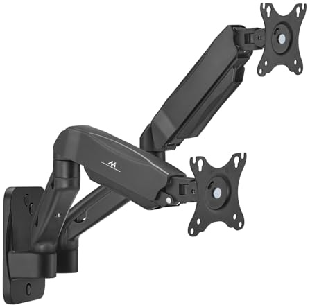 Maclean Monitor-Wandhalterung für 2 Monitore | Für 17–32 Flach- & Curved-Bildschirme 2x9 kg | VESA 75x75 & 100x100 | Schwenk-, Neig- & Drehbar | Universal Halterung mit mechanischer Feder MC-988