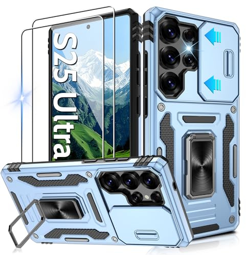 Jshru for Samsung S25 Ultra Case with Screen Protector | Camera Protective Cover | Ring Stand,Phone Case for Men and Women | Shockproof Bumper Cover for Samsung Galaxy S25 Ultra,Light Blue
