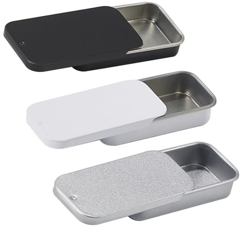 AKSIQIOL Set of 3,Retro-Style Metal Tin Boxes, Sliding Lid Storage Containers, Small Rectangular Tins for Jewelry, Craft Supplies, Candy