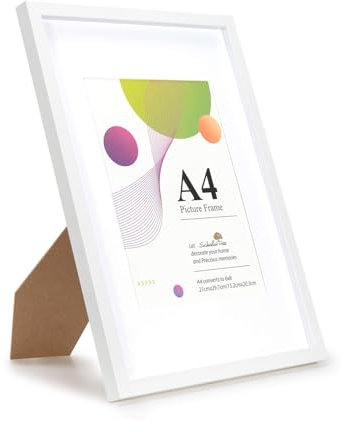 Scholar Tree photo A4 - Blanc - 21 x 29,7 cm - Cadre en bois avec passe-partout de 15,2 x 20,3 cm - Support de table ou suspension murale