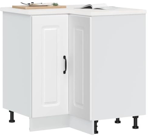 WIFESE Eckunterschrank mit Tür Küchenzeile Sideboard Küche Organizer Geräumiger Küchenschrank mit Viel Stauraum Aufbewahrungsschrank Weiß 75,5x75,5x81,5 cm Holzwerkstoff