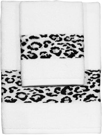 CA' D'ORO Asciugamano da bagno, Set di due asciugamani da bagno Viso e Ospite 100% cotone (Bianco, Leopard)