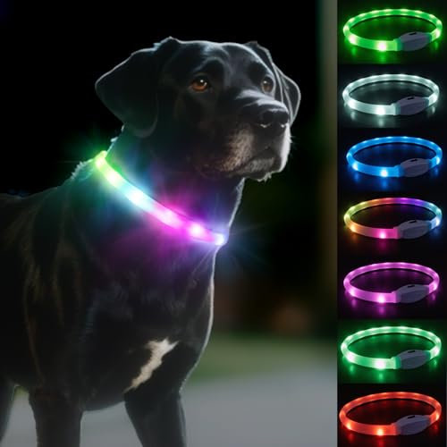 LED Hundehalsband 7 Farben 9 Leuchtmodi Typ C- aufladbares leuchtendes Halsband-Hund extra große Batteriekapazität 650mAh mit bis zu 13+ Stunden Leuchtzeit, Länge schneidbar