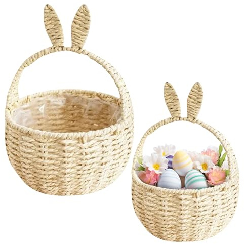 Osterkorb mit Henkel Geflochten Osterkörbe Osterkörbchen Kinder Osternest Körbchen Blumenmädchen Korb mit Henkel Geflochtener Korb Weidenkorb Hase Easter Basket (Klein)