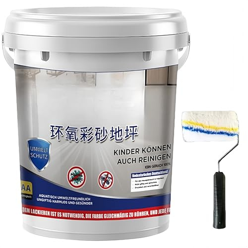 Epoxy Colored Sand Floor Paint, 2025 New Upgrade Waterproof Epoxy Floor Paint, High Gloss Marble Effect Non-Slip Garage Floors Coating for Concrete, Wall Repair (Grey-C)