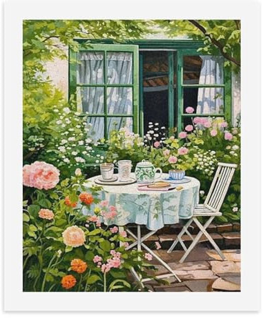 Paint by Numbers A Charming Garden Tea Setup. Digital Painting Kit for Adults 40x50CM