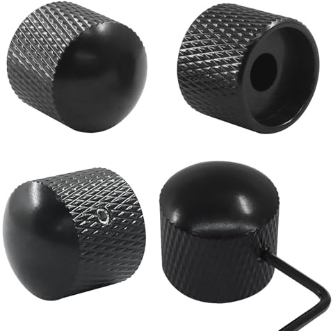 BokWin 4Pcs Metal Guitar Knobs Black Dome Speed Control Knobs with Allen Keys for Electric Guitar Bass, 5.5mm Bore Diameter, Sturdy Metal Build & Smooth Rotation Design