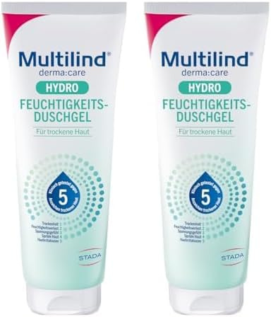 Multilind Derma:care Hyrdo Feuchtigkeits Duschgel - Klinisch getestete Pflege gegen Trockenheit, Feuchtigkeitsverlust & Hautirritationen, vegan, Frei von Parabene & Silikone, 250 ml (Packung mit 2)