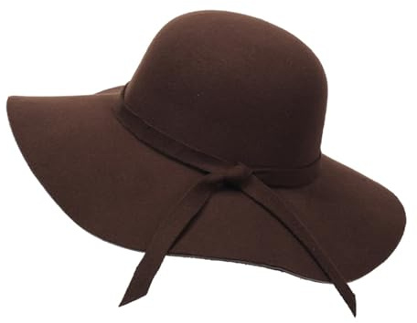 OHEETU Sombrero Fedora flexible de ala ancha para mujer, plegable, de fieltro suave (café marrón)
