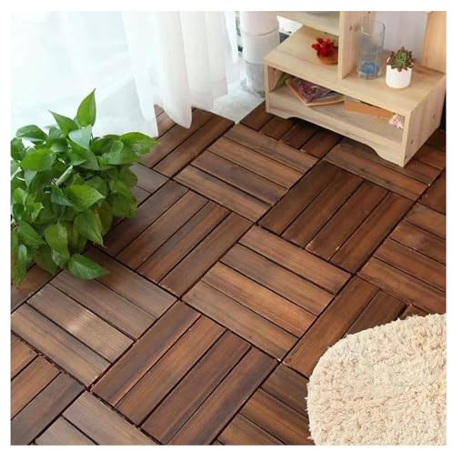 36er-Pack Holz-Terrassenfliesen, Ineinander Greifende Holz-Terrassenfliesen für den Außenbereich, 12 X 12 Zoll Große Ineinander Greifende Terrassenfliesen,18PCS