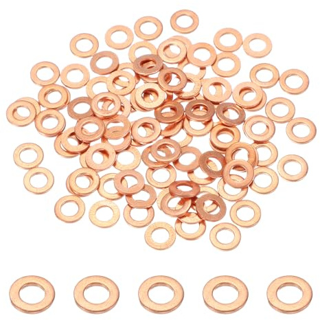PATIKIL M4 Copper Washer Sealing Ring, 100 Pieces 4mm ID 8mm OD 1mm Thickness Metric Flat Sealing Gasket Crush Washer for Screws Bolt Sump Plugs Oil Drain