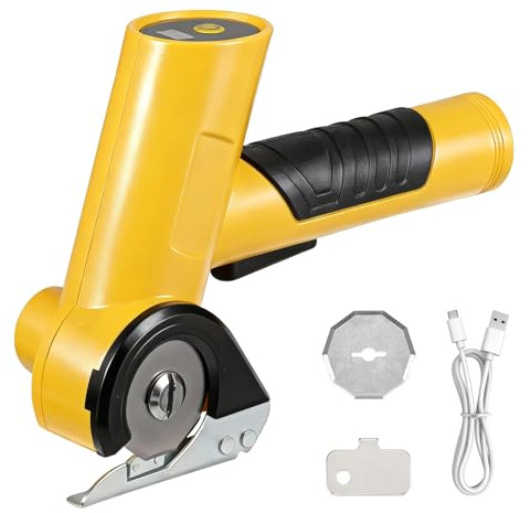 Snorthy Forbici elettriche, taglierina per cartone senza fili con 2 lame, utensile da taglio ricaricabile con blocco di sicurezza e indicatore luminoso della batteria, per tagliare cartone, tessuto