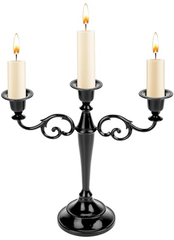 QWORK® Candelabro Negro de 3 Brazos - Candelabro Moderno Vintage para Bodas y decoración del hogar