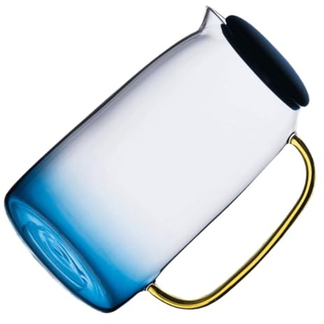 DIYEAH Jarra de Vidrio para Agua Grande Capacidad con Tapa de Silicona Azul Resistente al Calor Diseño Artístico y Vertedor Antigoteo para Hogar